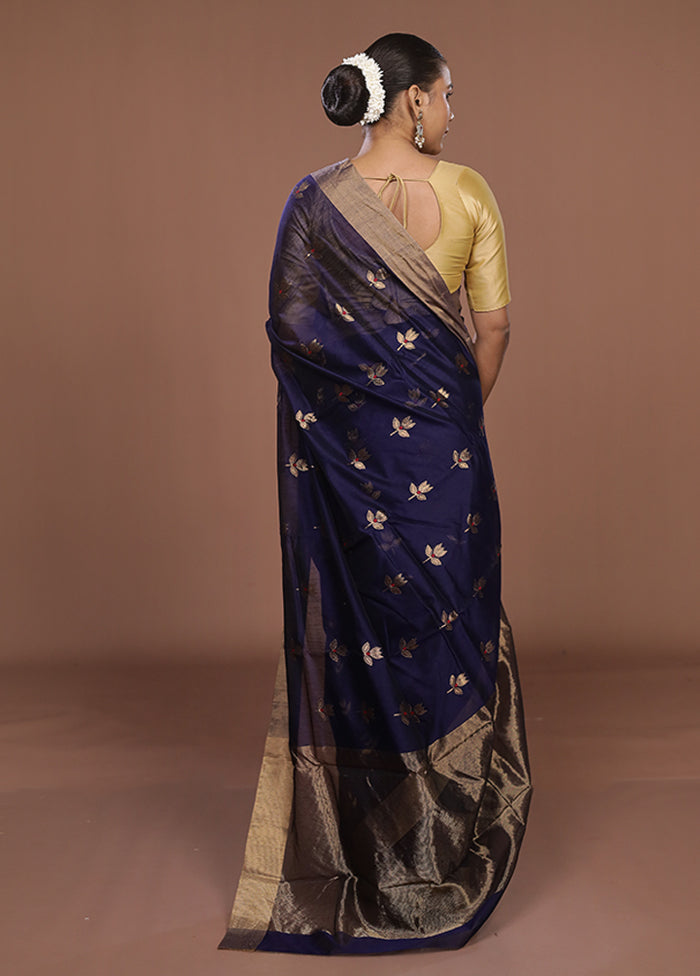 Purple Handloom Chanderi Pure Silk Saree With Blouse Piece