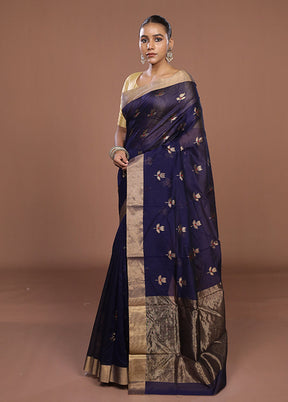 Purple Handloom Chanderi Pure Silk Saree With Blouse Piece