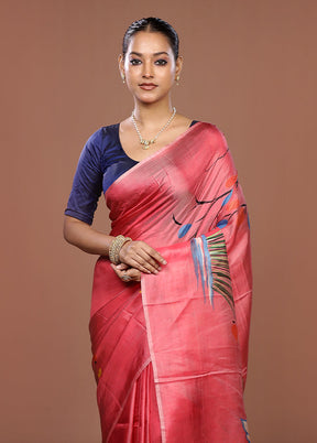 Pink Printed Pure Silk Saree Without Blouse Piece