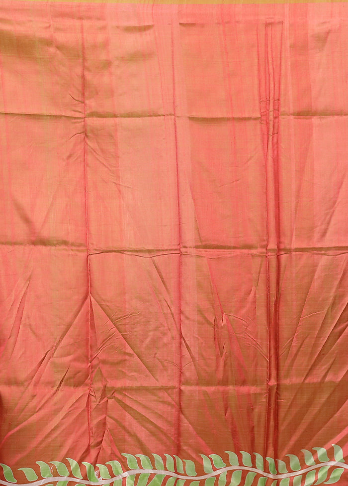 Brown Printed Pure Silk Saree Without Blouse Piece