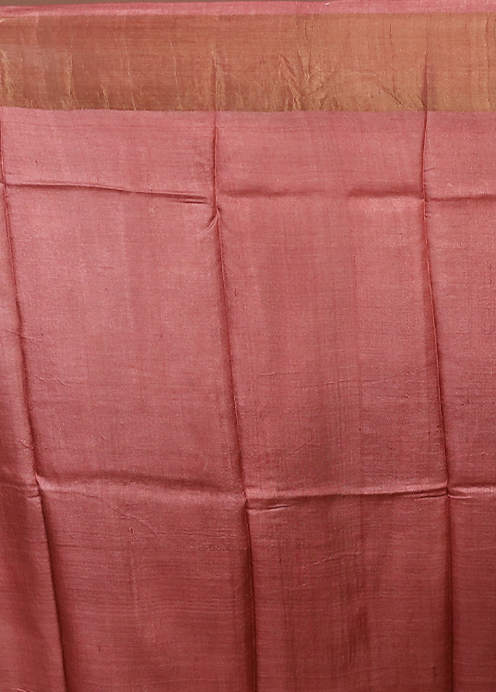 Pink Handloom Tussar Pure Silk Saree With Blouse Piece