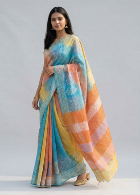 Pink Handloom Tussar Silk Saree With Blouse Piece