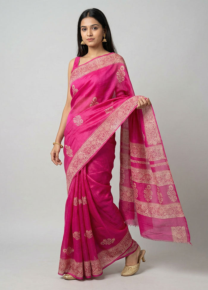 Pink Printed Silk Saree Without Blouse Piece