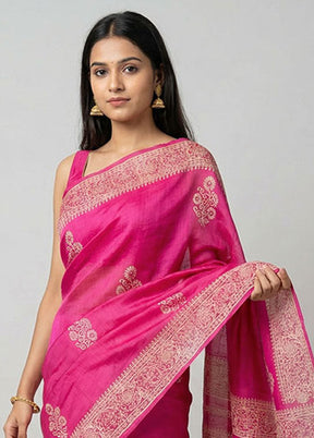 Pink Printed Silk Saree Without Blouse Piece