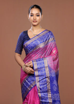 Pink Printed Pure Silk Saree Without Blouse Piece