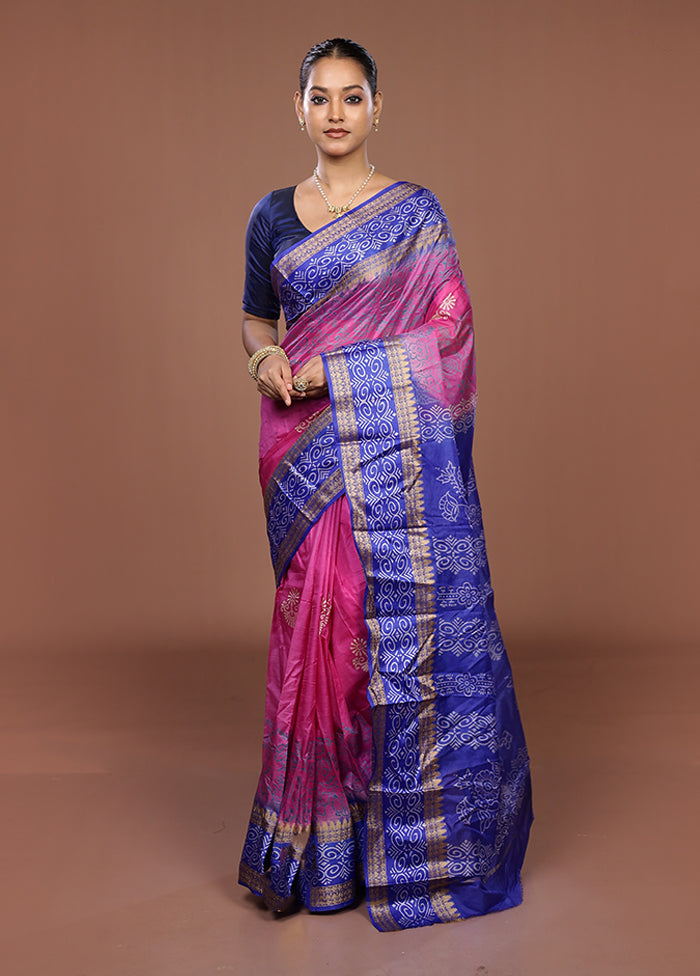 Pink Printed Pure Silk Saree Without Blouse Piece