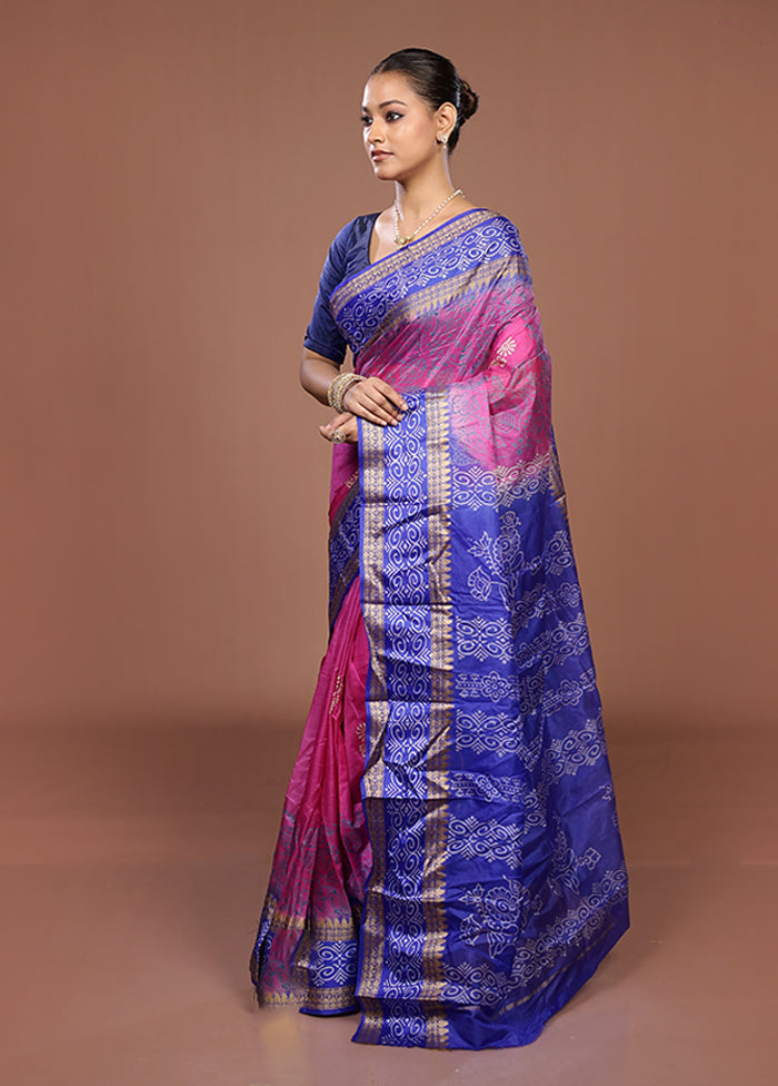 Pink Printed Pure Silk Saree Without Blouse Piece