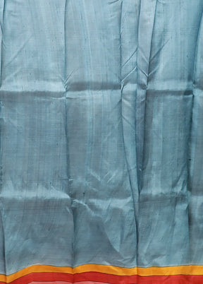 Blue Printed Pure Silk Saree Without Blouse Piece
