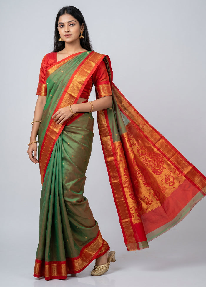Green Kanjivaram Silk Saree With Blouse Piece