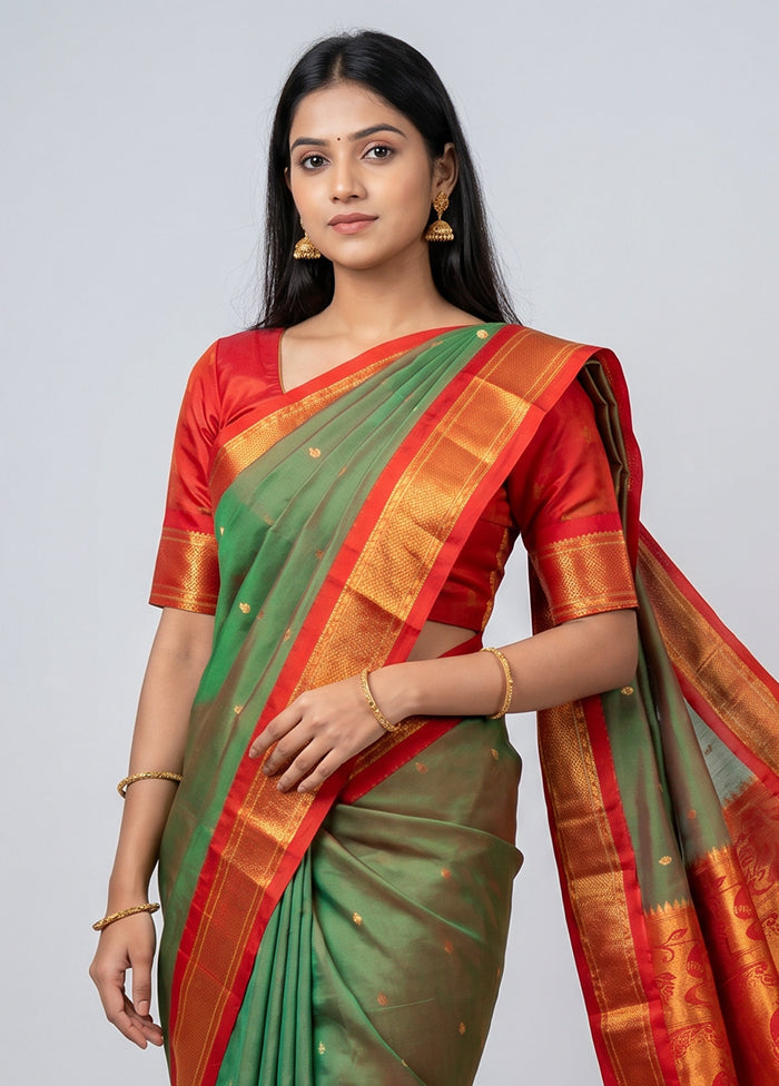Green Kanjivaram Silk Saree With Blouse Piece