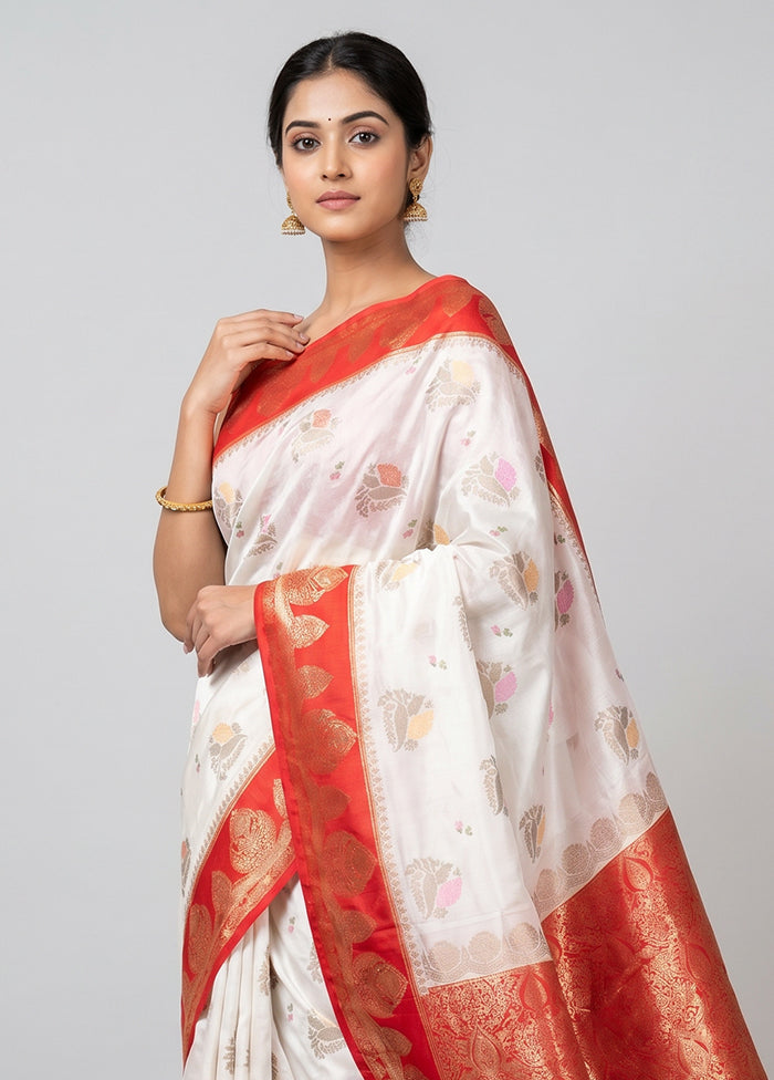 White Dupion Silk Saree With Blouse Piece