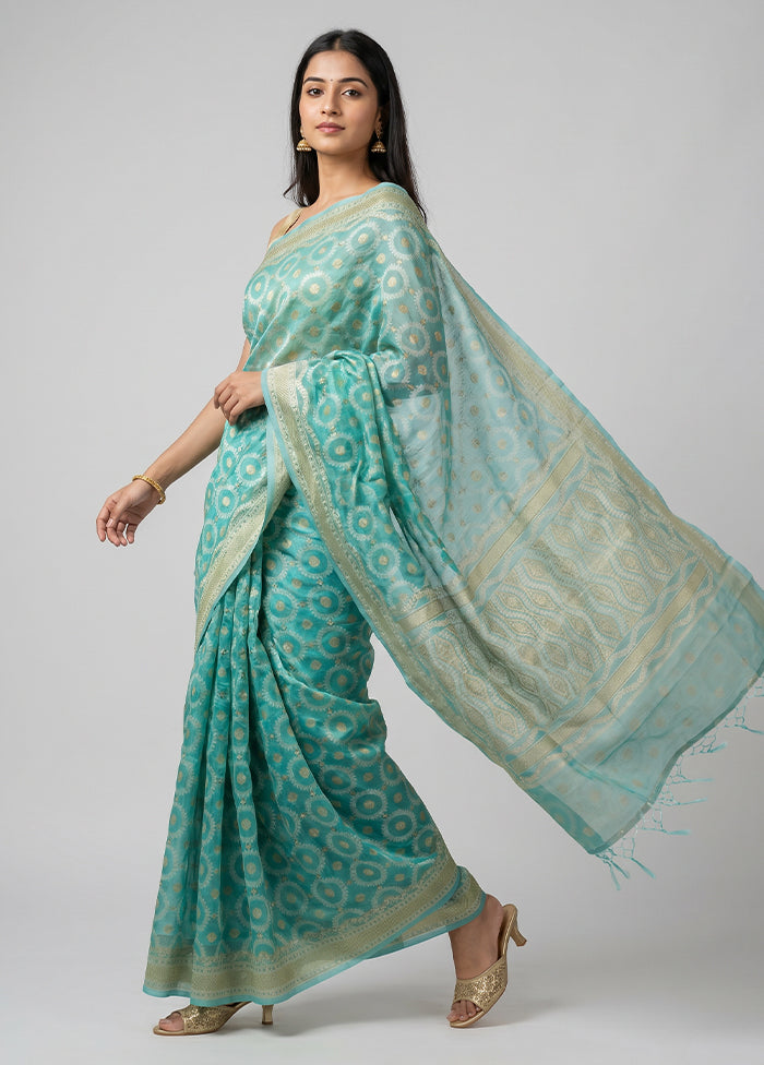 Green Tissue Silk Saree With Blouse Piece
