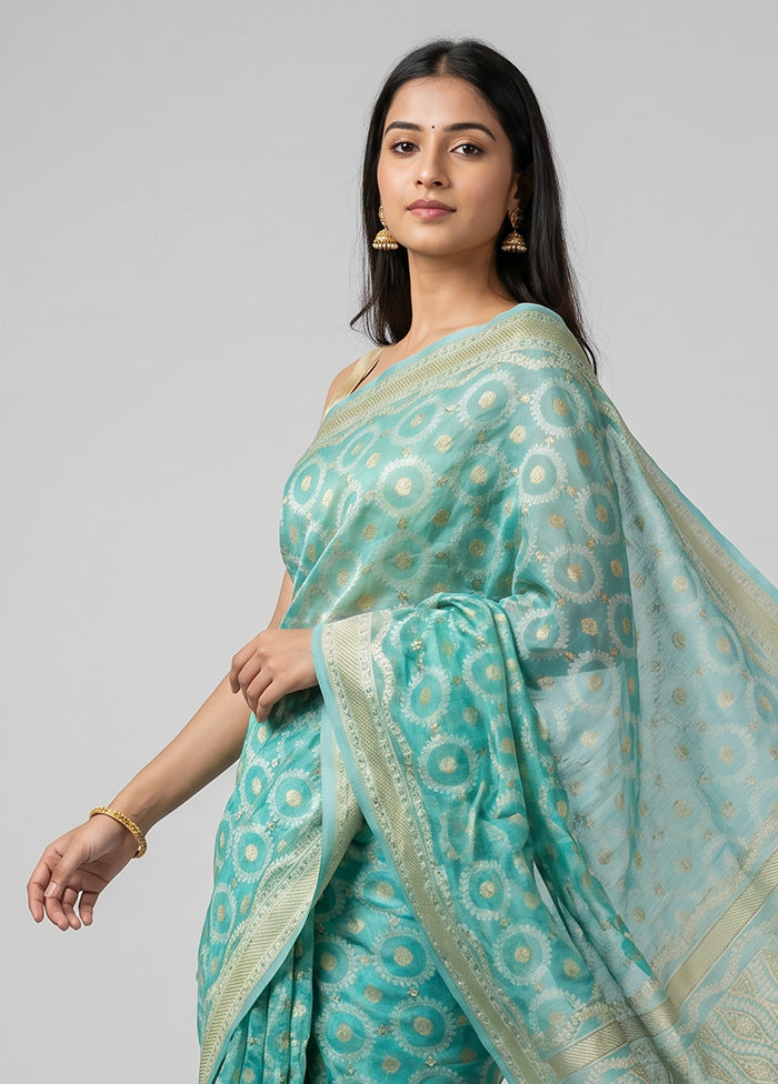 Green Tissue Silk Saree With Blouse Piece