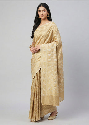 Cream Tissue Silk Saree With Blouse Piece