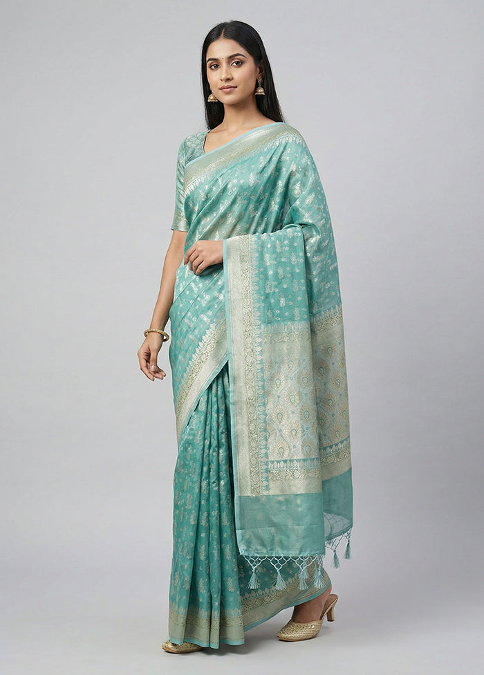 Green Tissue Silk Saree With Blouse Piece