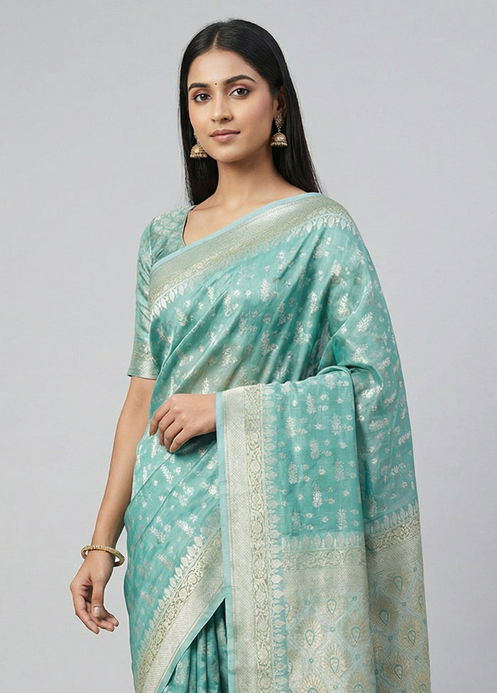 Green Tissue Silk Saree With Blouse Piece