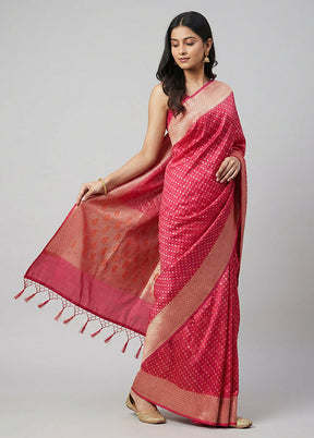 Pink Kora Silk Saree With Blouse Piece
