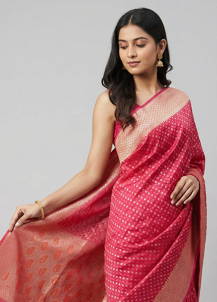Pink Kora Silk Saree With Blouse Piece