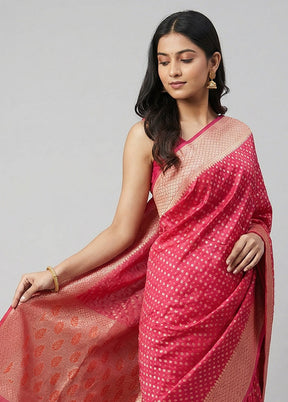 Pink Kora Silk Saree With Blouse Piece