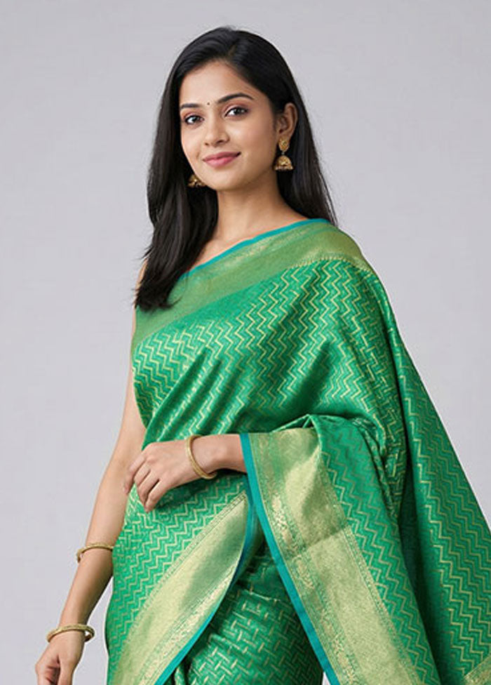 Green Kora Silk Saree With Blouse Piece
