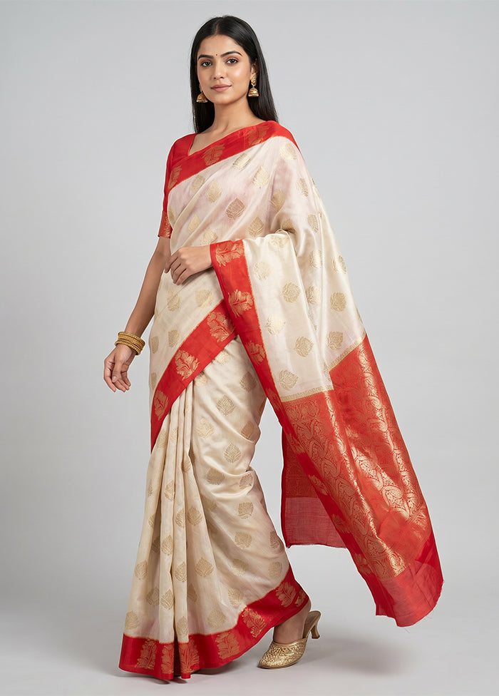 White Dupion Silk Saree With Blouse Piece