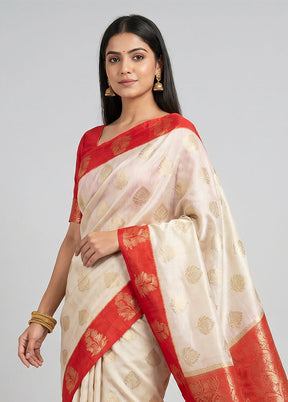 White Dupion Silk Saree With Blouse Piece