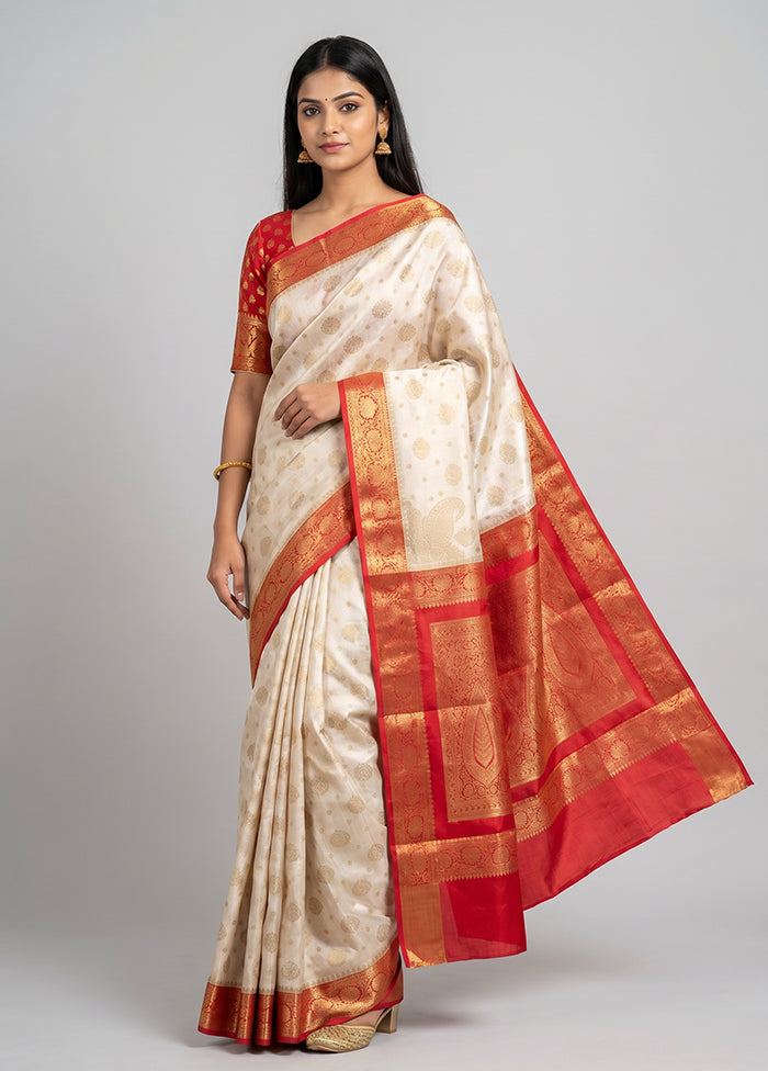 White Dupion Silk Saree With Blouse Piece