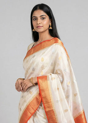 White Dupion Silk Saree With Blouse Piece