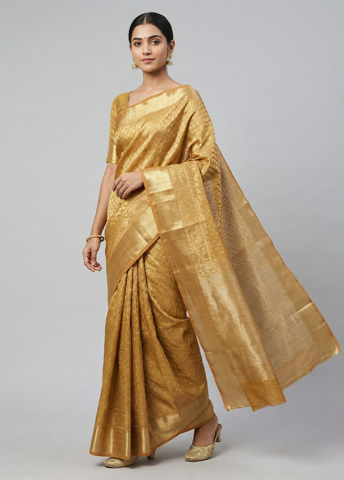 Yellow Kora Silk Saree With Blouse Piece