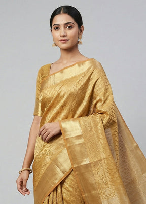 Yellow Kora Silk Saree With Blouse Piece