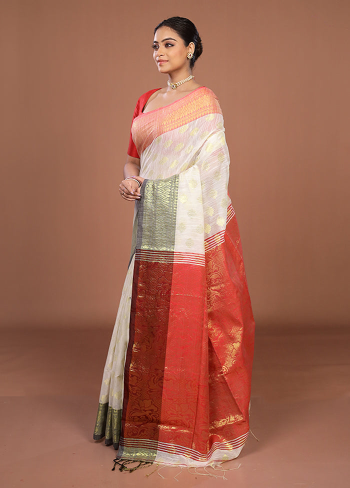 Cream Matka Silk Saree With Blouse Piece