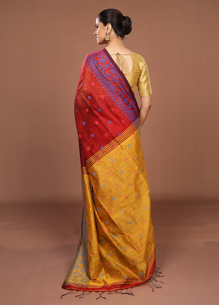 Yellow Matka Silk Saree With Blouse Piece