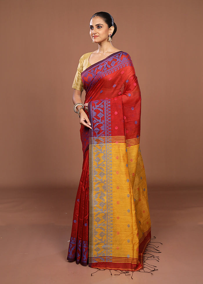 Yellow Matka Silk Saree With Blouse Piece