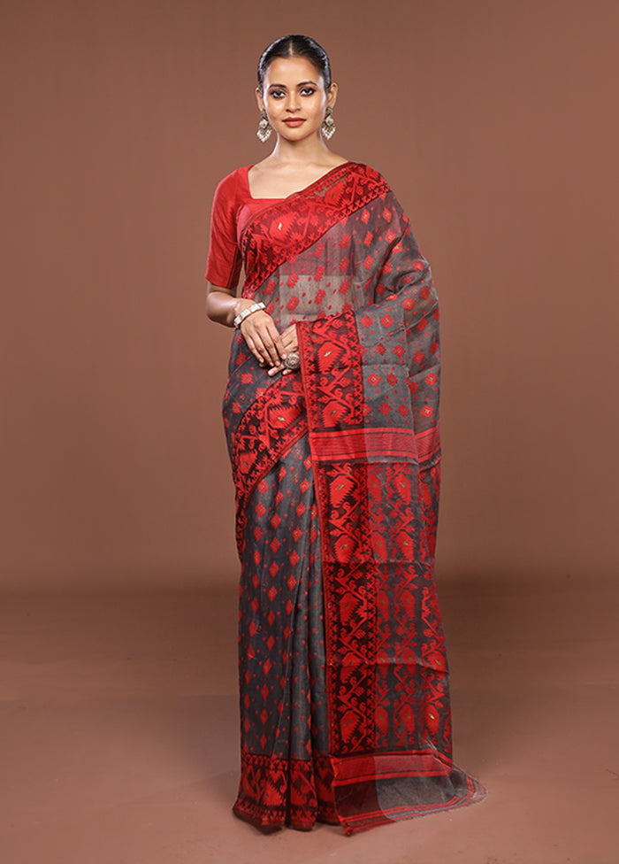 Grey Jamdani Cotton Saree Without Blouse Piece