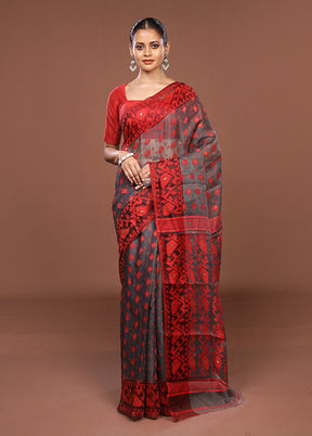 Grey Jamdani Cotton Saree Without Blouse Piece
