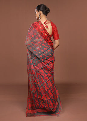 Grey Jamdani Cotton Saree Without Blouse Piece