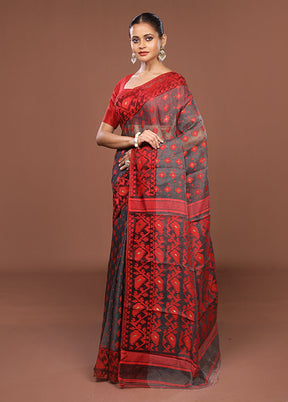 Grey Jamdani Cotton Saree Without Blouse Piece
