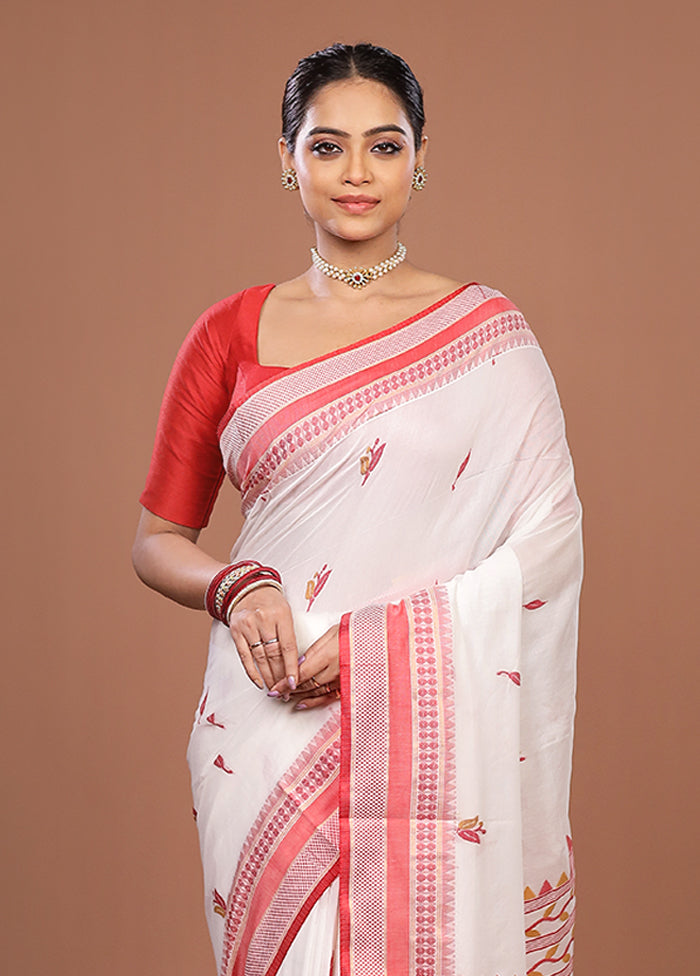 White Matka Silk Saree With Blouse Piece
