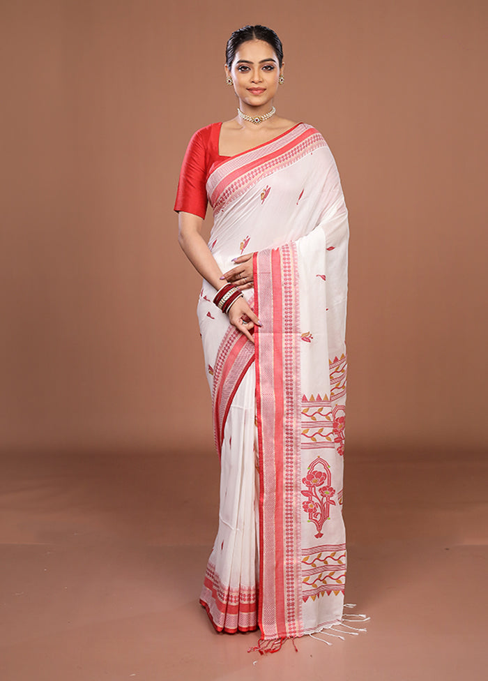 White Matka Silk Saree With Blouse Piece