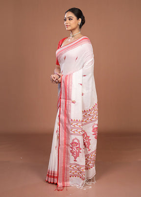 White Matka Silk Saree With Blouse Piece