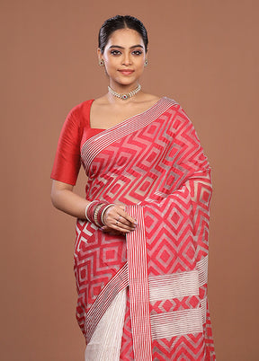 Cream Matka Silk Saree With Blouse Piece