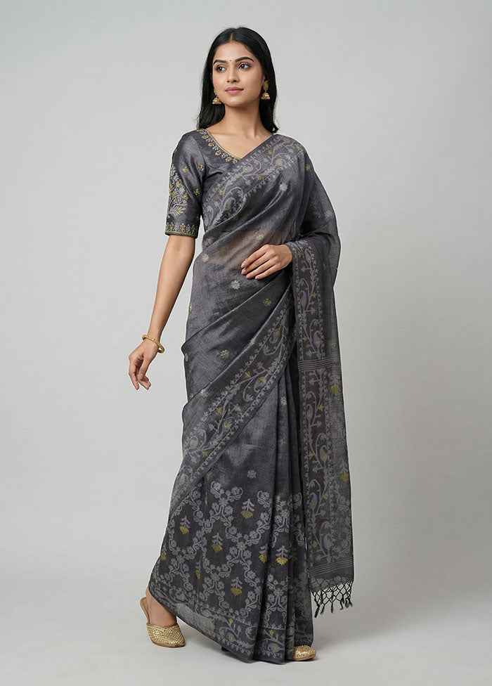 Green Handloom Tussar Pure Silk Saree With Blouse Piece