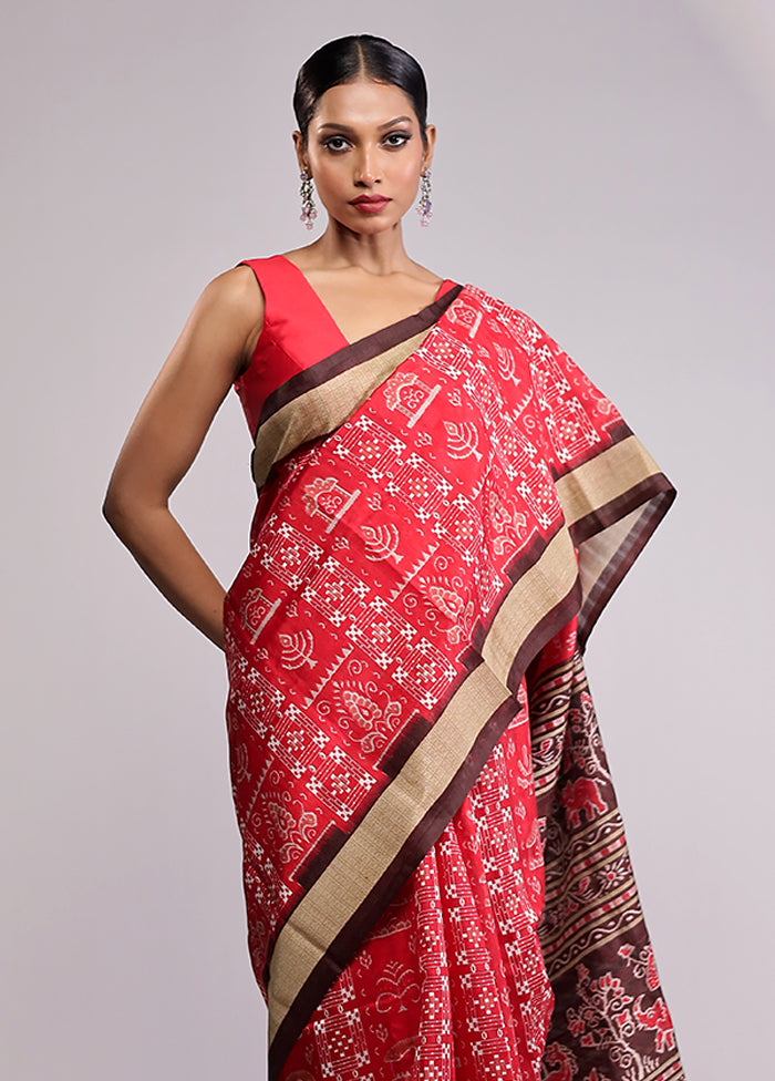 Red Dupion Silk Saree With Blouse Piece