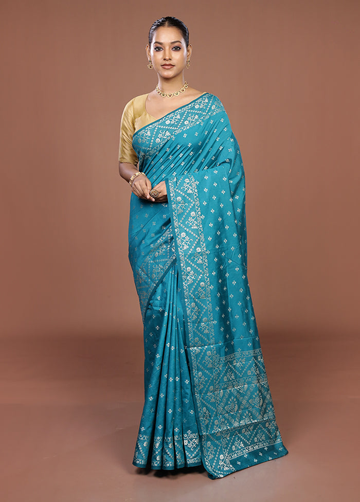 Green Dupion Silk Saree With Blouse Piece