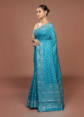 Green Dupion Silk Saree With Blouse Piece