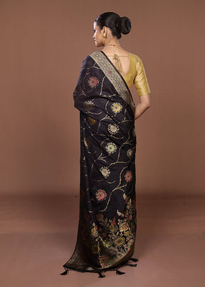 Black Dupion Silk Saree With Blouse Piece
