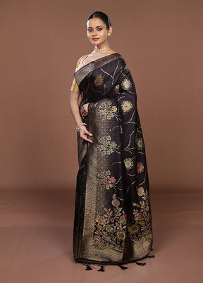 Black Dupion Silk Saree With Blouse Piece