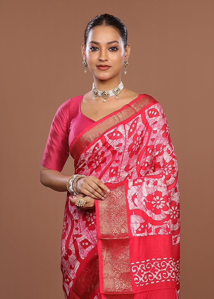 Pink Chanderi Silk Saree With Blouse Piece