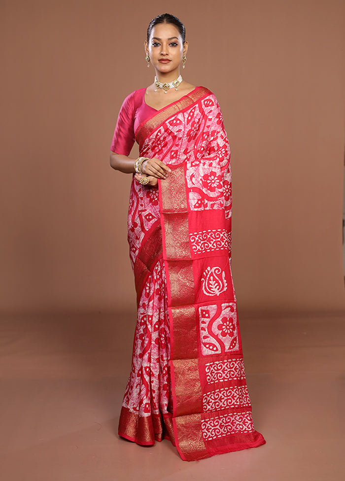 Pink Chanderi Silk Saree With Blouse Piece