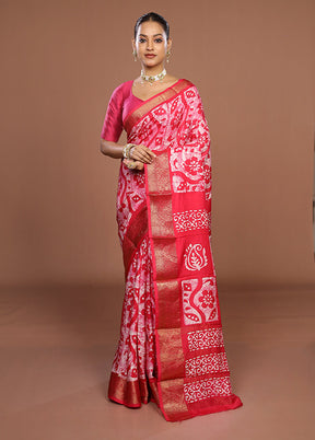 Pink Chanderi Silk Saree With Blouse Piece